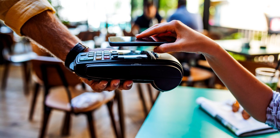 Person using a mobile device for digital banking